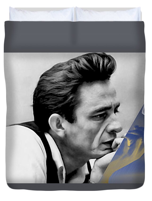 Johnny Cash Duvet Cover featuring the mixed media Johnny Cash Collection #21 by Marvin Blaine