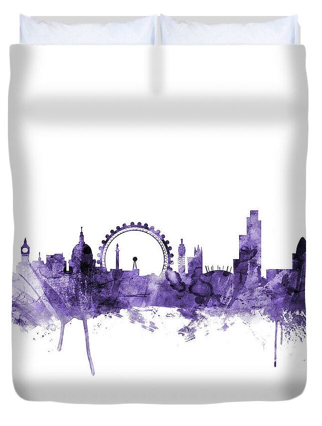 London Duvet Cover featuring the digital art London England Skyline #17 by Michael Tompsett