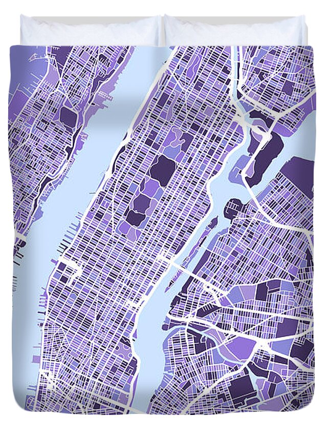 New York Duvet Cover featuring the digital art New York City Street Map by Michael Tompsett