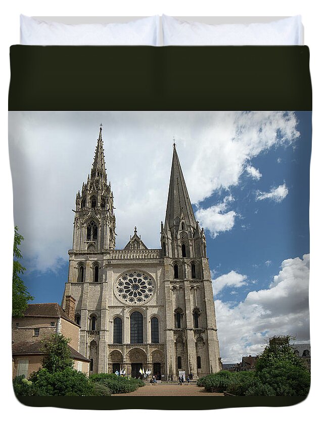 Architecture Duvet Cover featuring the digital art Notre Dame de Chartes Cathedral #17 by Carol Ailles