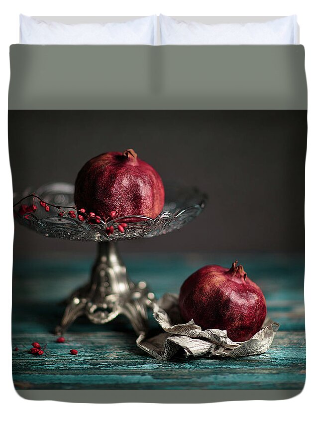 Still Life Duvet Cover featuring the photograph Pomegranate by Nailia Schwarz