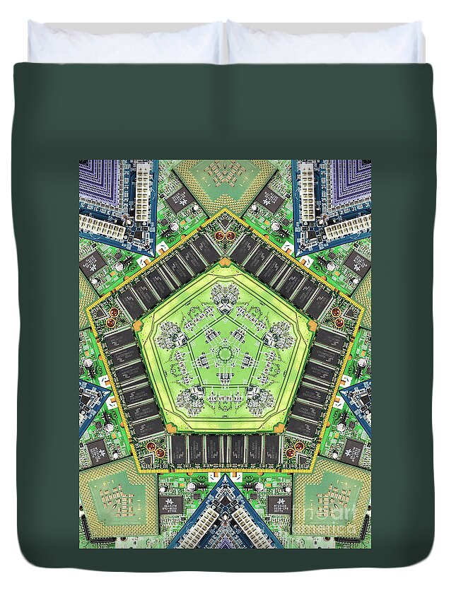Chip Duvet Cover featuring the photograph Computer Circuit Board Kaleidoscopic Design #18 by Amy Cicconi