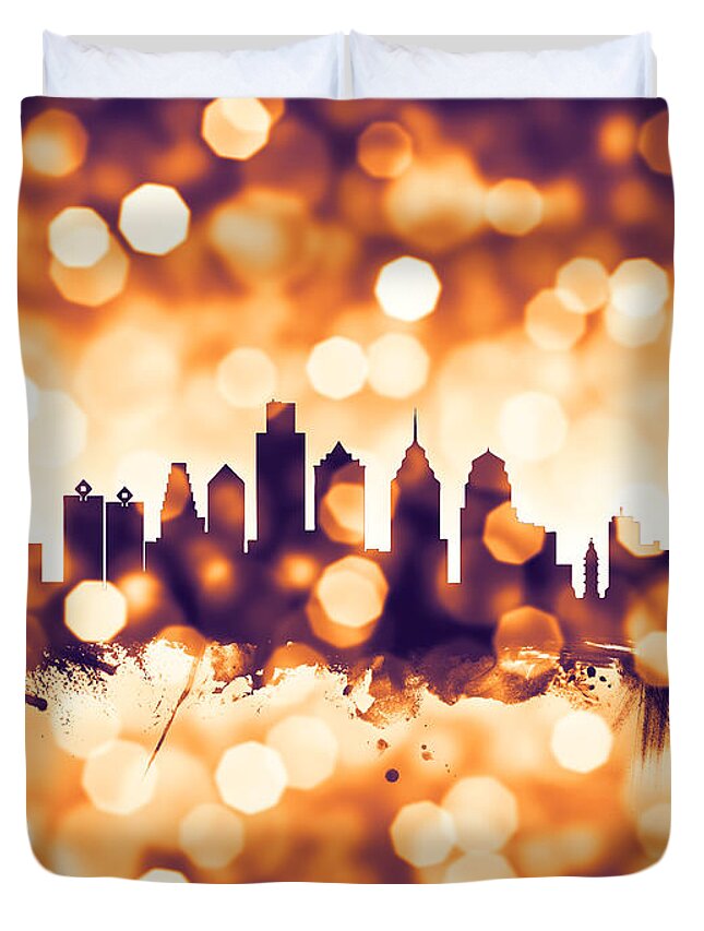 Philadelphia Duvet Cover featuring the digital art Philadelphia Pennsylvania Skyline by Michael Tompsett