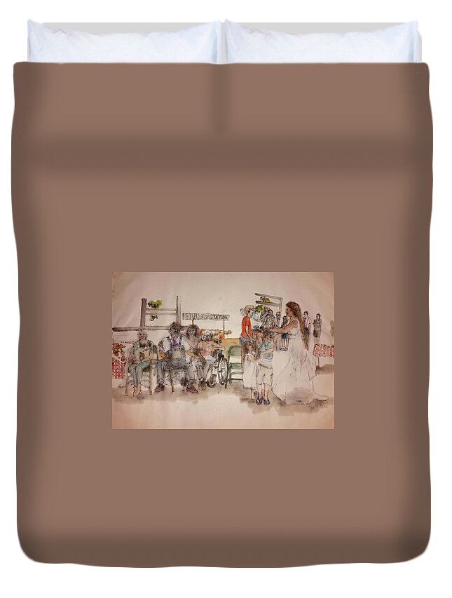 Wedding. Summer Duvet Cover featuring the painting The Wedding Album #18 by Debbi Saccomanno Chan