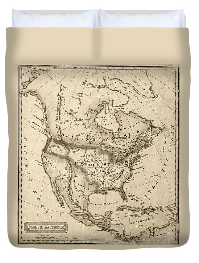 1822 Duvet Cover featuring the digital art 1822 Map of North America Sepia by Toby McGuire