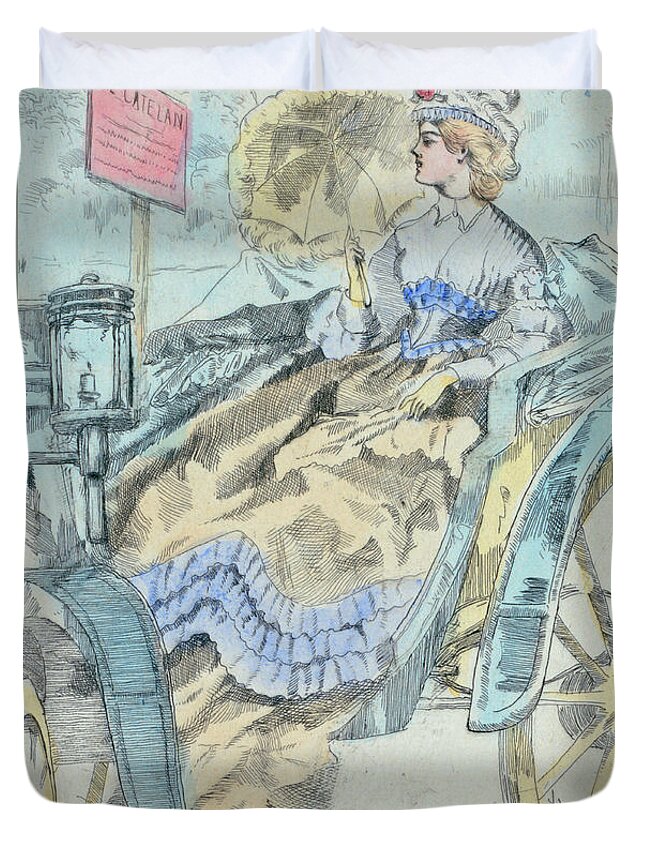 1864 Duvet Cover featuring the drawing 1864 Paris France Fashion Drawing by Movie Poster Prints