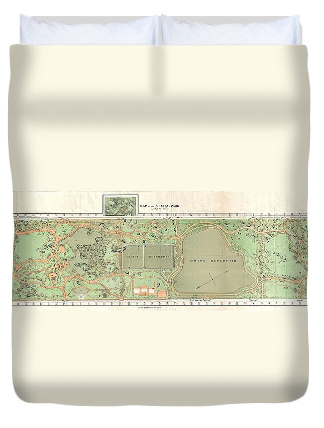 1870 Vaux And Olmstead Map Of Central Park Duvet Cover featuring the photograph 1870 Vaux and Olmstead Map of Central Park New York City by Paul Fearn