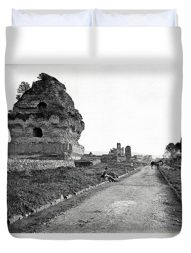  Italy Duvet Cover featuring the photograph 1870 Visiting Roman Ruins along the Appian Way by Historic Image