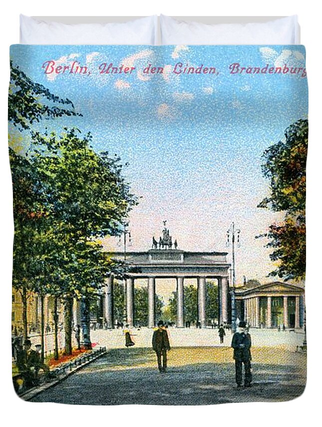 Berlin Duvet Cover featuring the photograph 1890 Berlin Unter Den Linden Brandenburg gate by Heidi De Leeuw