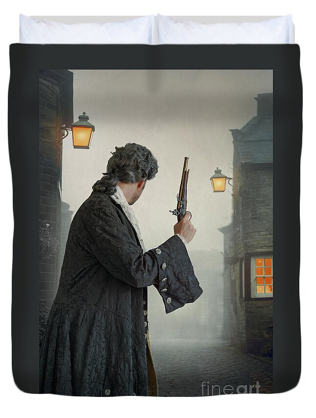Georgian Duvet Cover featuring the photograph 18th Century Gentleman With Flintlock Pistol by Lee Avison
