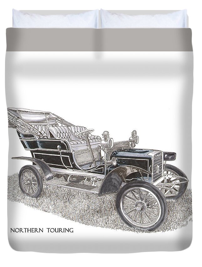 Classic Car Art Duvet Cover featuring the painting 1904 Northern Touring by Jack Pumphrey