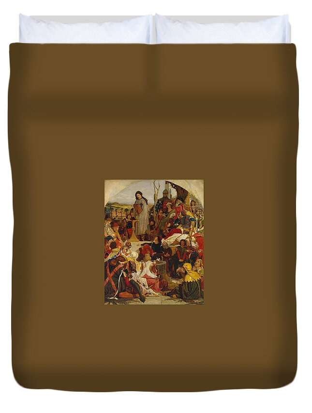 Ford Madox Brown Chaucer At The Court Of Edward Iii 1856�68 Duvet Cover featuring the painting Edward by MotionAge Designs