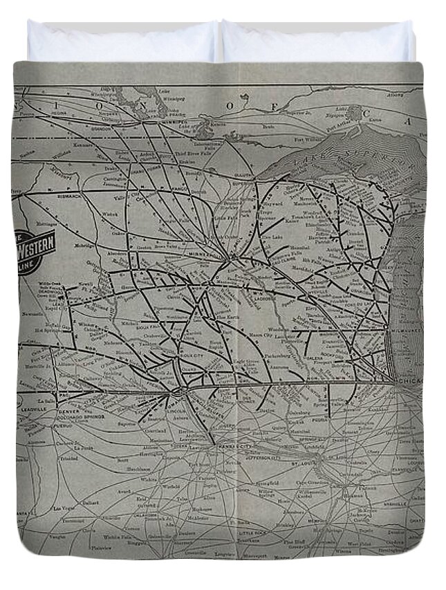 Train Maps Duvet Cover featuring the photograph 1912 Chicago and North Western National Route Map by Chicago and North Western Historical Society