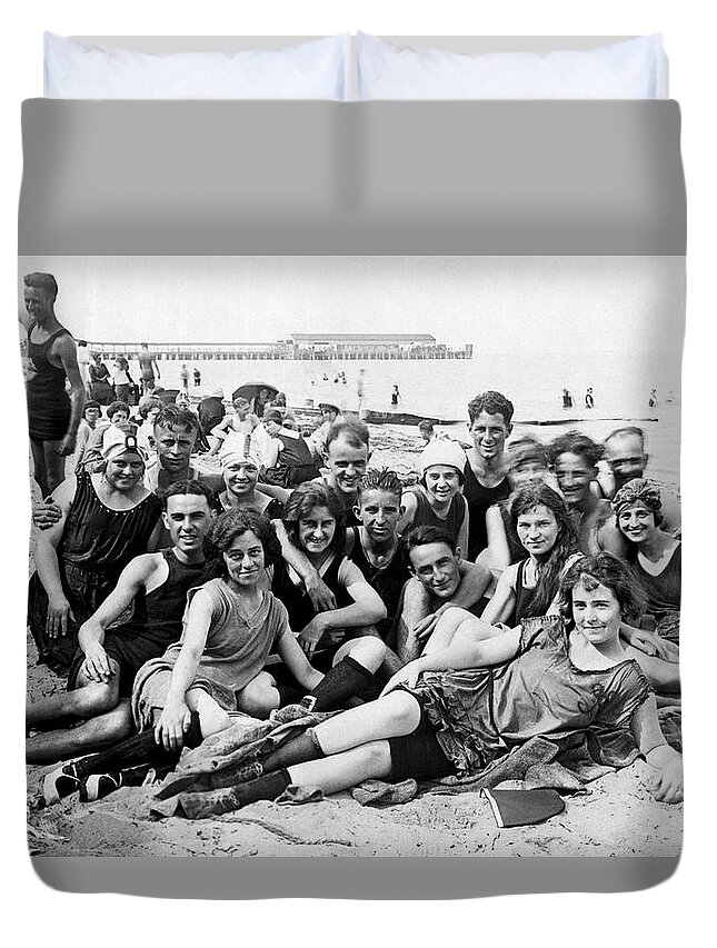 Vintage Duvet Cover featuring the photograph 1925 Beach Party by Historic Image