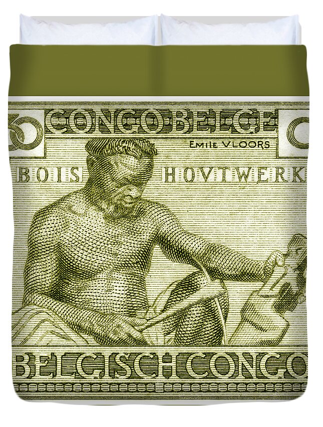  Duvet Cover featuring the painting 1925 Belgian Congo Native Woodcarving by Historic Image