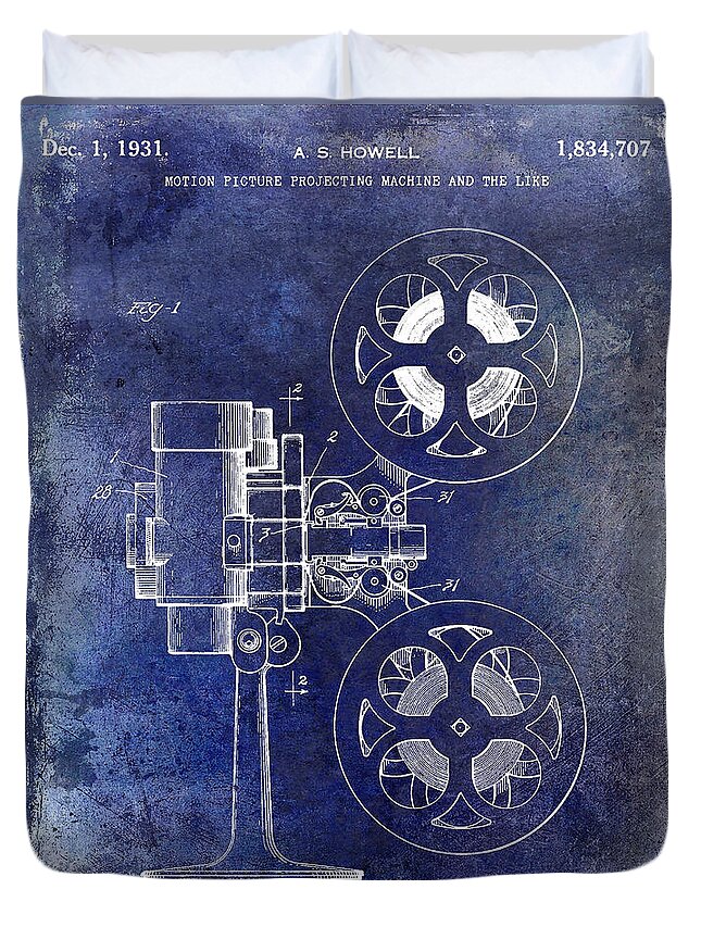 1931 Motion Picture Camera Patent Duvet Cover featuring the photograph 1931 Movie Projector Patent Blue by Jon Neidert