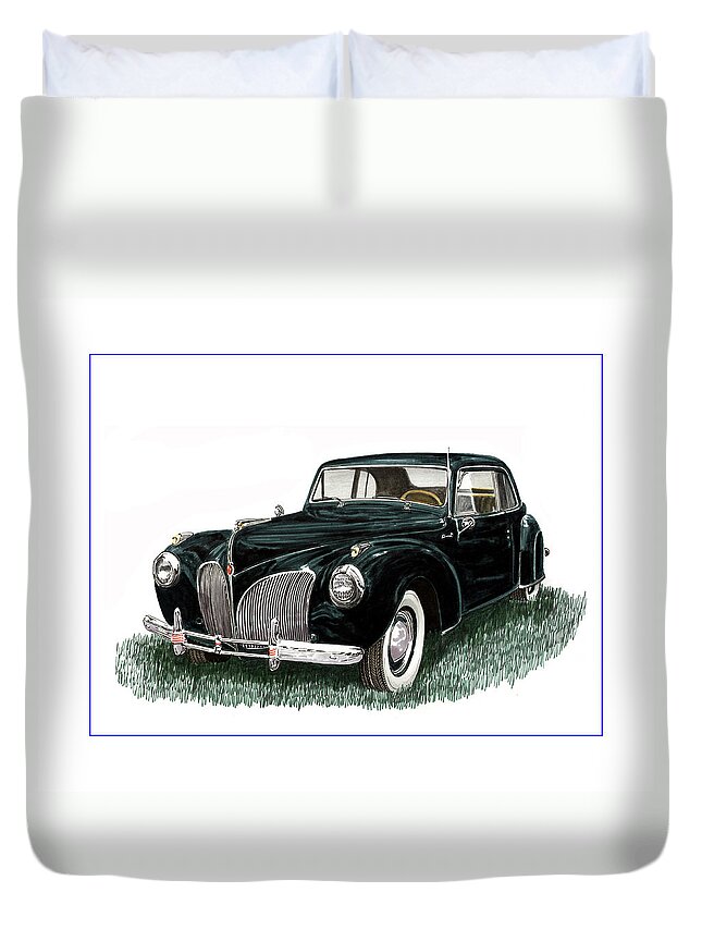 Framed Prints Of Lincoln Continentals. Framed Canvas Prints Of Art Of Famous Lincoln Cars. Framed Prints Of Lincoln Car Art. Framed Canvas Prints Of Great American Classic Cars Duvet Cover featuring the painting 1941 Lincoln Continental MK 1 by Jack Pumphrey