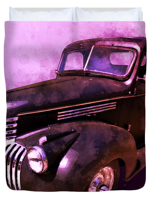 1942 Duvet Cover featuring the digital art 1942 Chevy Vent Window Pickup Watercolour Illustration by Chas Sinklier