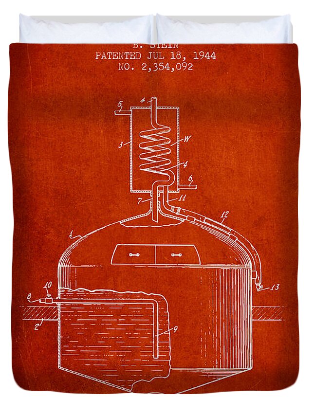 Beer Duvet Cover featuring the digital art 1944 Art Of Brewing Beer Patent - Red by Aged Pixel