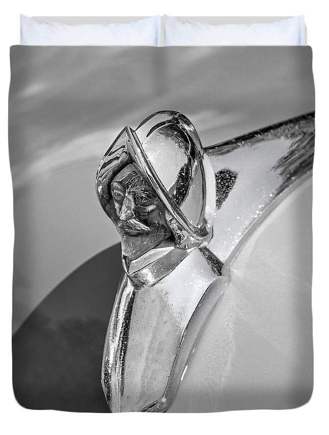 1949 Duvet Cover featuring the photograph 1949 DeSoto Hood Ornament by Betty Denise