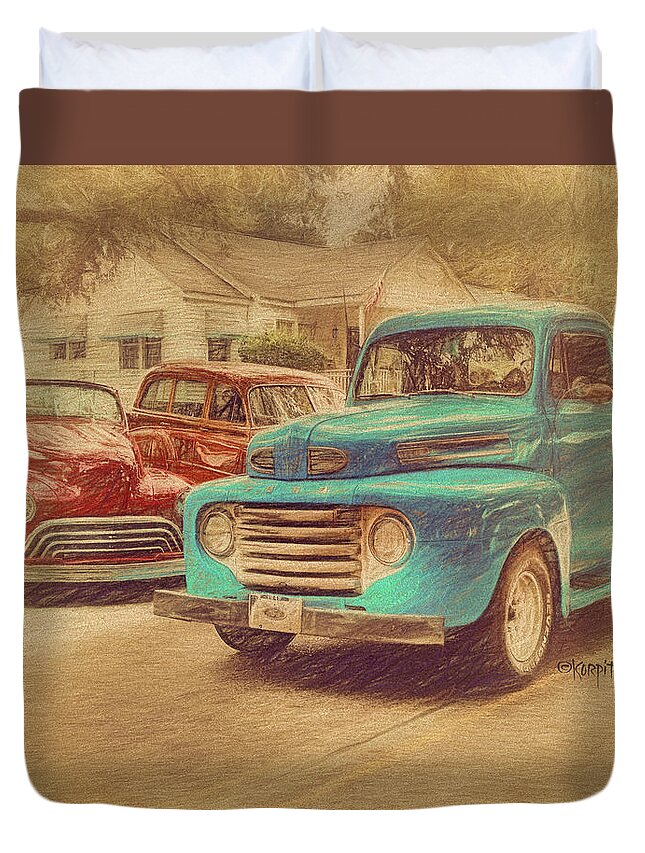 1950 Ford Truck Duvet Cover featuring the photograph 1950 Ford Truck Classic Cars - Homecoming by Rebecca Korpita