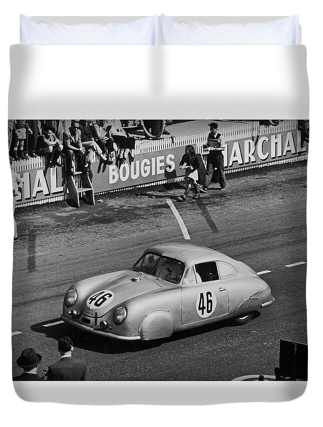 Car Duvet Cover featuring the photograph 1951 Porsche Winning at Le Mans by Doc Braham