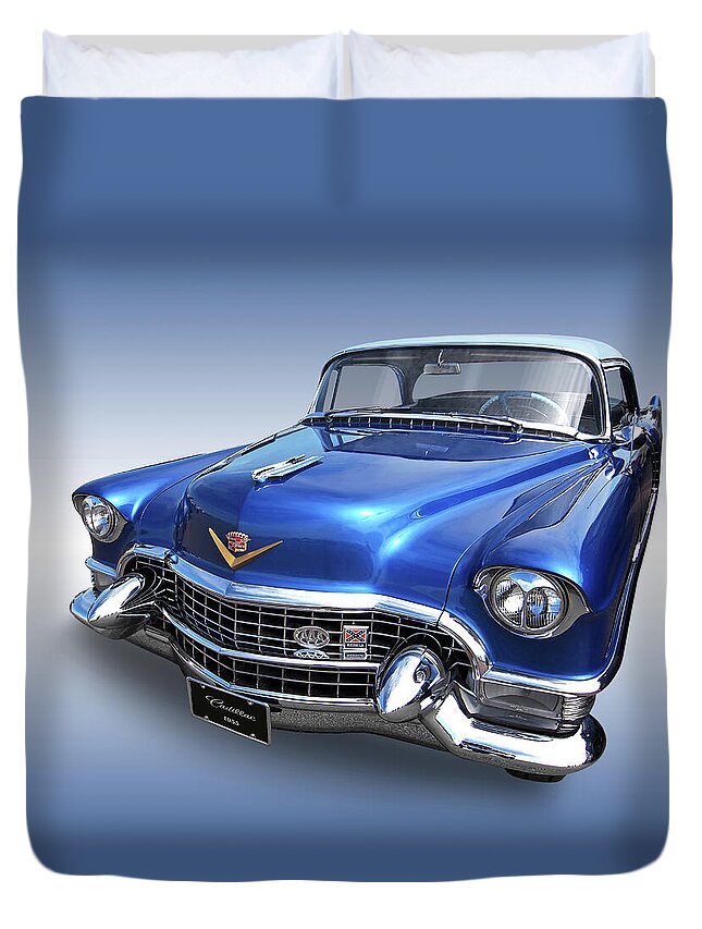 Cadillac Duvet Cover featuring the photograph 1955 Cadillac Blue by Gill Billington