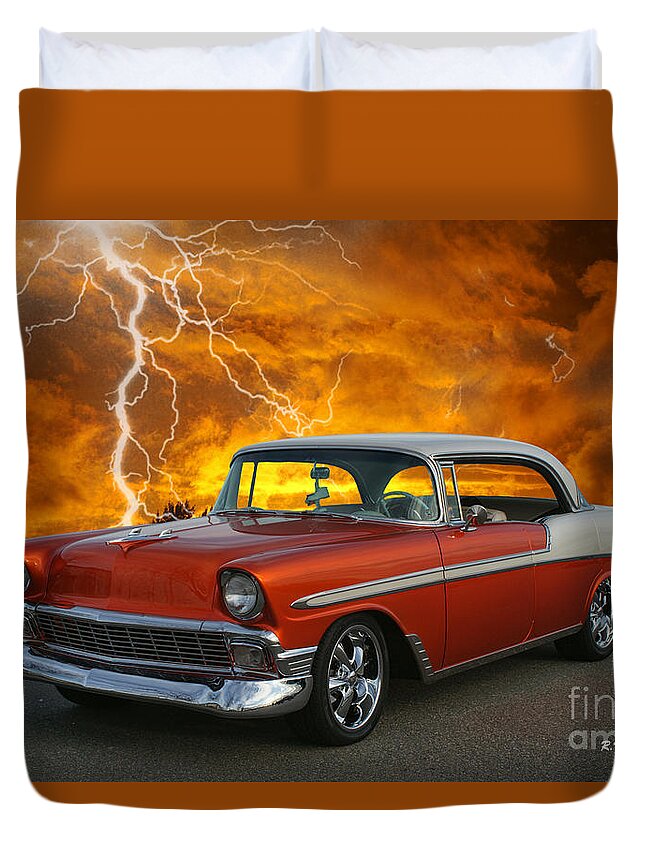 Cars Duvet Cover featuring the photograph 1956 Chevy Belair Mission Lightening Storm by Randy Harris