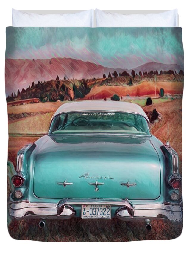 1956 Duvet Cover featuring the photograph 1956 Pontiac Watercolor Painting by Debra and Dave Vanderlaan