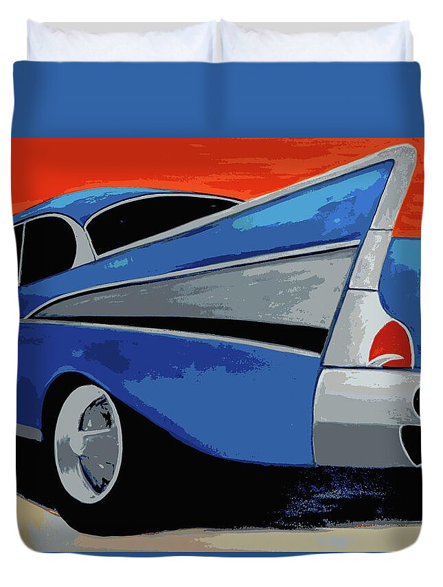 Chevy Duvet Cover featuring the painting 1957 Chevy Bel Air by Katy Hawk