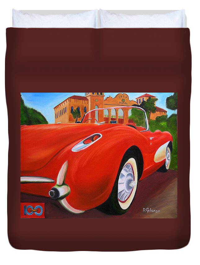 Glorso Duvet Cover featuring the painting 1957 Corvette by Dean Glorso