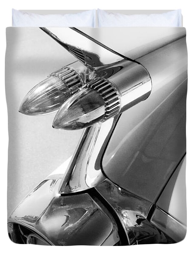 1959 Cadillac Eldorado 62 Series Taillight Duvet Cover featuring the photograph 1959 Cadillac Eldorado 62 Series Taillight -213bw by Jill Reger