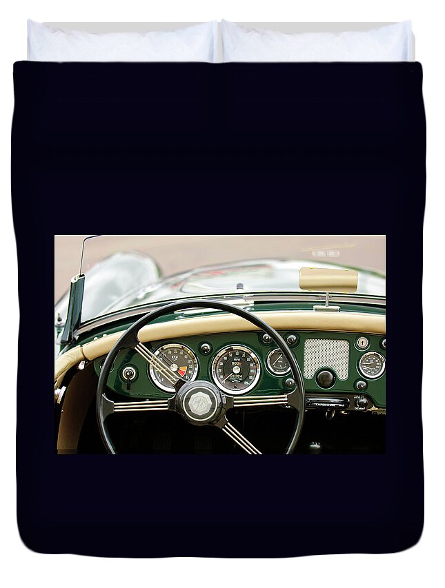 1959 Mg A 1600 Roadster Duvet Cover featuring the photograph 1959 MG A 1600 Roadster Steering Wheel by Jill Reger