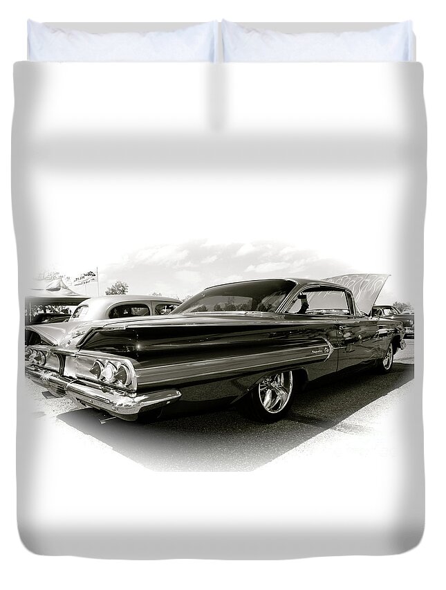 Car Duvet Cover featuring the photograph 1960 Chevy Impala by Linda Bianic
