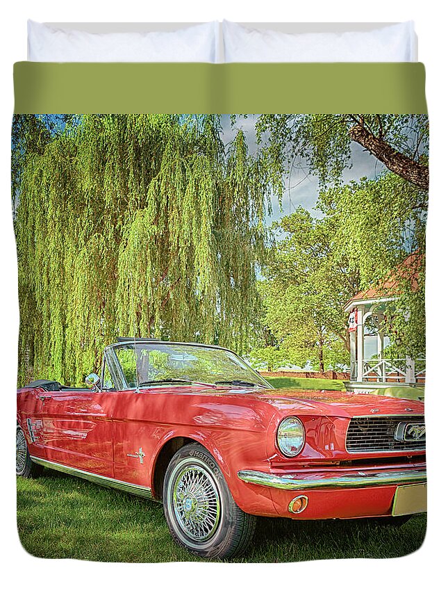 Ford Duvet Cover featuring the photograph 1966 Ford Mustang Convertible by Susan Rissi Tregoning