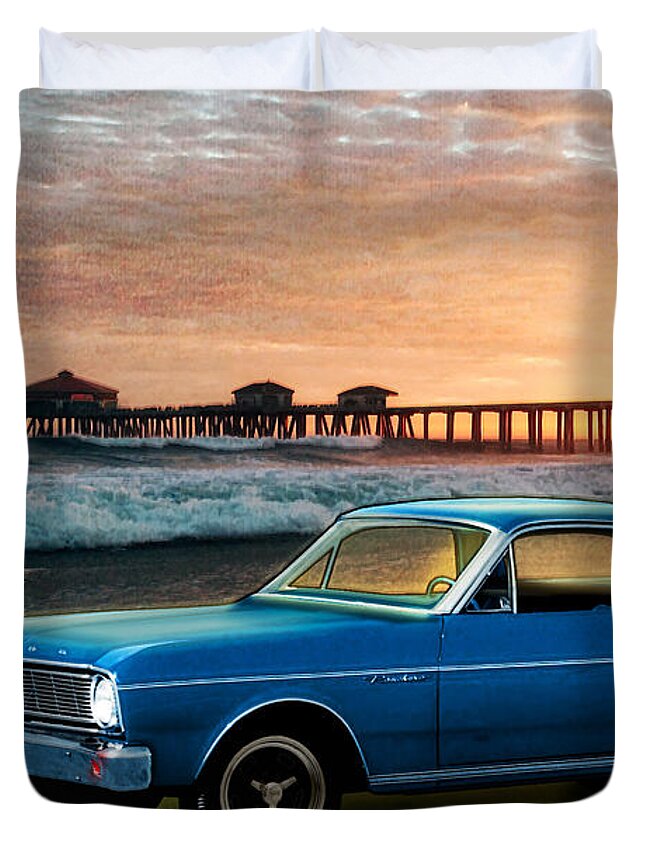 1966 Ford Ranchero Duvet Cover featuring the photograph 1966 Ford Ranchero at the Pier by Chas Sinklier