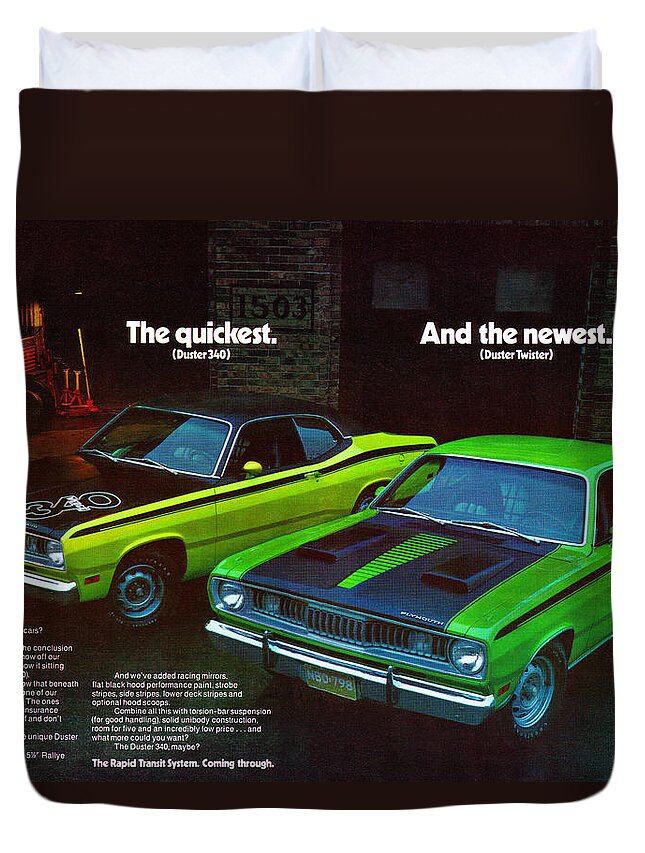 1971 Plymouth Duster 340 And Twister Duvet Cover For Sale By