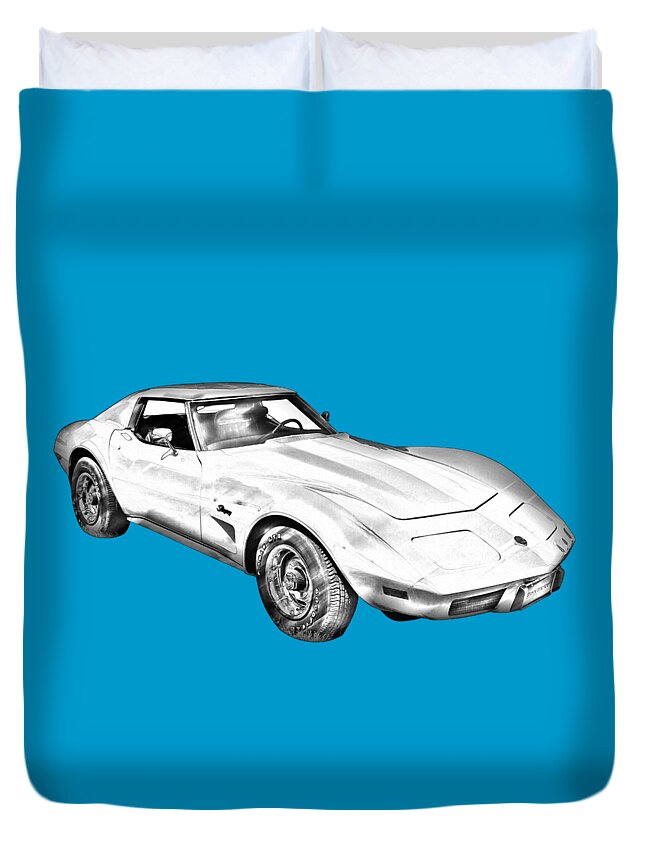 Car Duvet Cover featuring the photograph 1975 Corvette Stingray Sports Car Illustration by Keith Webber Jr
