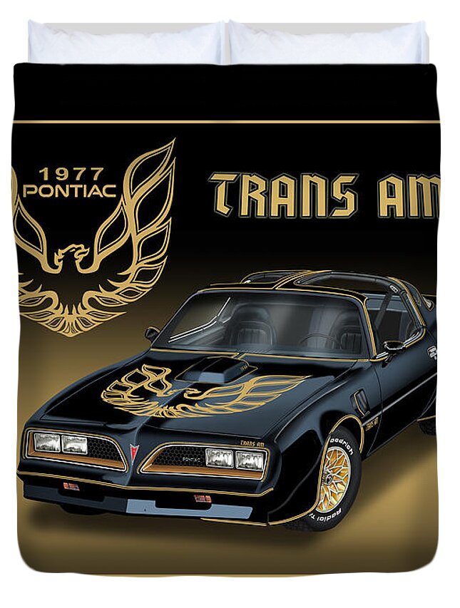 Pontiac Duvet Cover featuring the painting 1977 Pontiac Trans AM Bandit by Alison Edwards