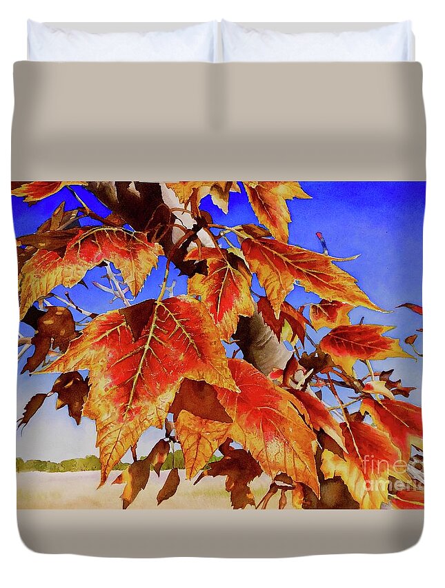 Red Maple Leaves Duvet Cover featuring the painting #199 Red Maple #199 by William Lum