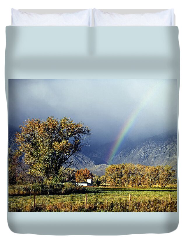 1m6345 Duvet Cover featuring the photograph 1M6345 Rainbow in Sierras by Ed Cooper Photography