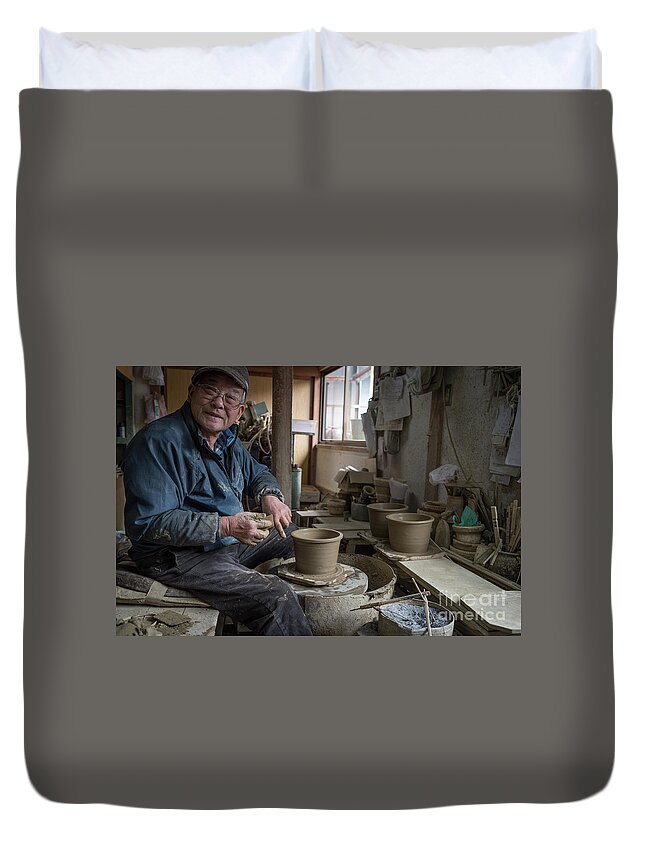 Pottery Duvet Cover featuring the photograph A Village Pottery Studio, Japan by Perry Rodriguez