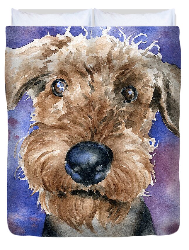 Airedale Duvet Cover featuring the painting Airedale Terrier by David Rogers