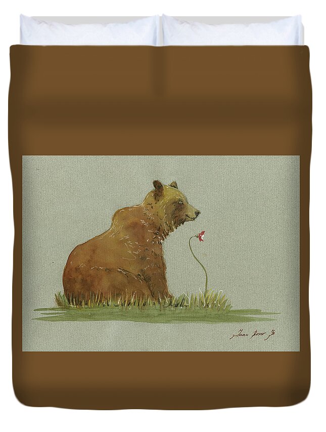  Duvet Cover featuring the painting Alaskan grizzly bear by Juan Bosco