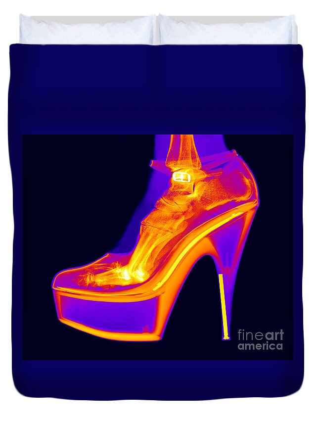 Shoe Duvet Cover featuring the photograph An X-ray Of A Foot In A High Heel Shoe #7 by Ted Kinsman