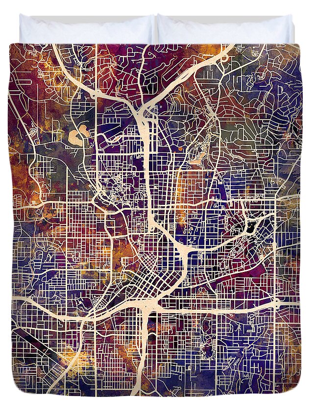 Street Map Duvet Cover featuring the digital art Atlanta Georgia City Map by Michael Tompsett