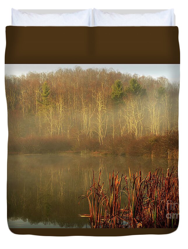 Big Ditch Lake Duvet Cover featuring the photograph Autumn Morning Mist on Lake #2 by Thomas R Fletcher