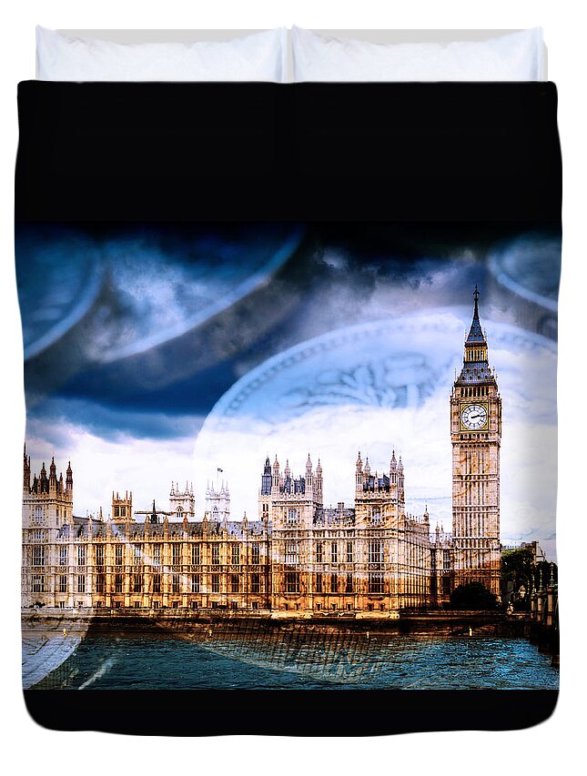 Big Ben London Duvet Cover featuring the photograph Big Ben and Houses of Parliament with Thames #3 by John Williams