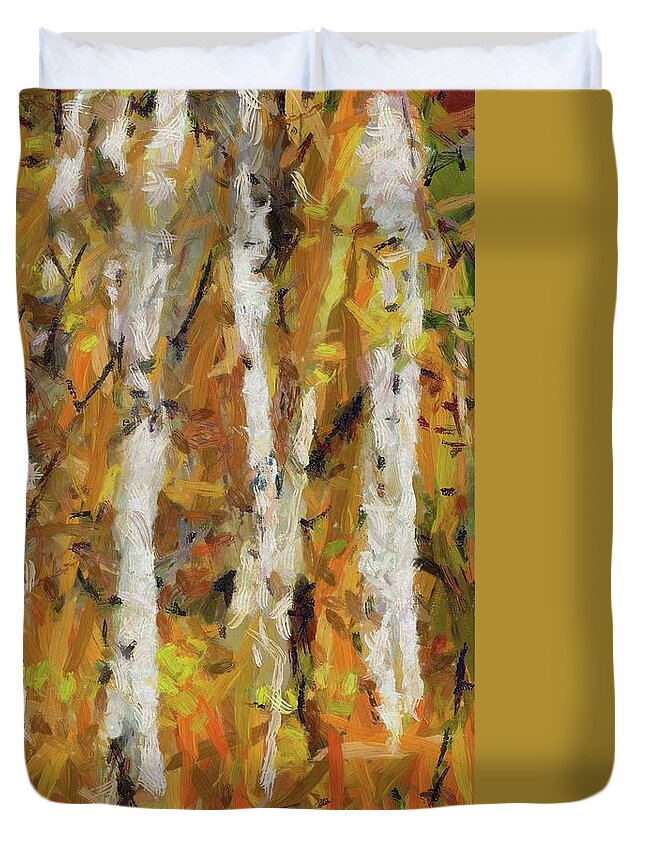  Duvet Cover featuring the painting Birch Trees in Autumn #4 by Dragica Micki Fortuna