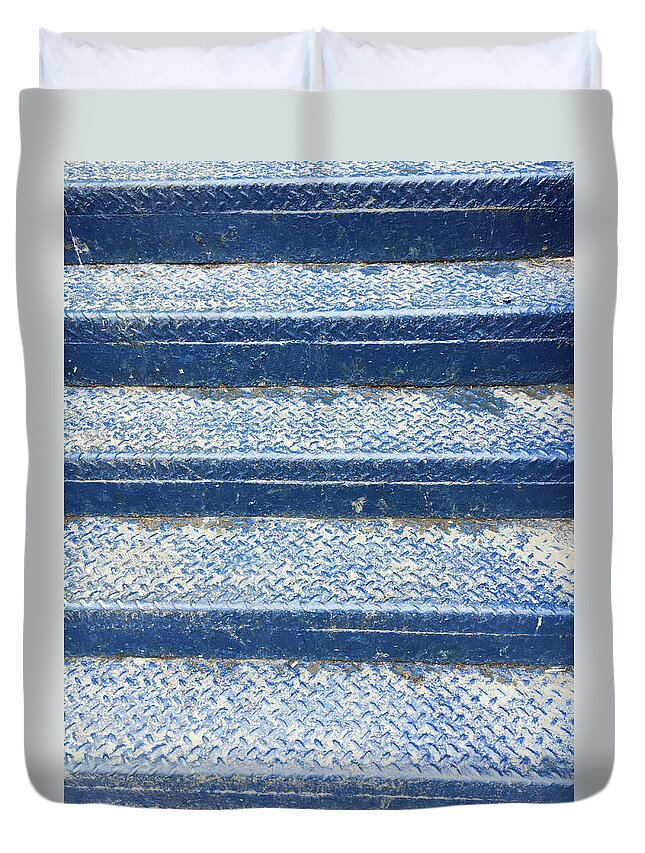 Abstract Duvet Cover featuring the photograph Blue steps #2 by Tom Gowanlock